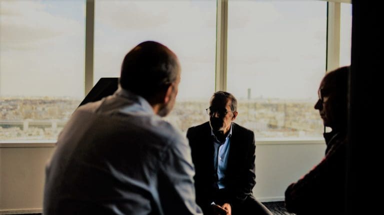 Group of senior employees having a meeting